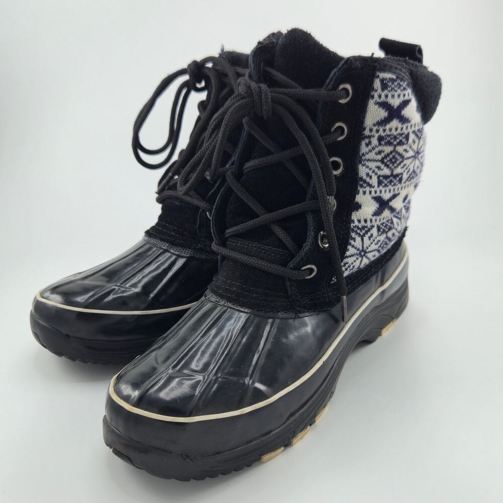 Khombu Newbury Duck Boots Women's Size 7 Black White Winter